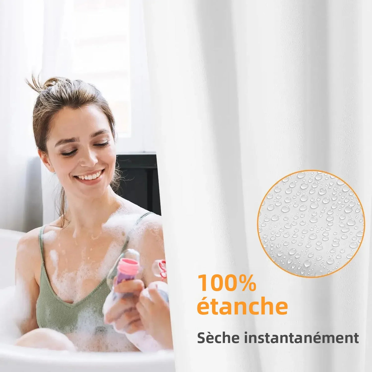 rideau douche blanc uni imperméable aimants lestés moderne respectueux environnement opaquet eva métalliques