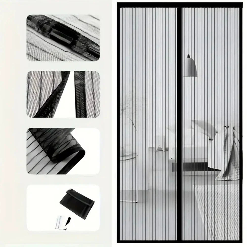 rideau porte noir clips magnétiques maille fine anti insectes mains libres moderne chambre silencieux