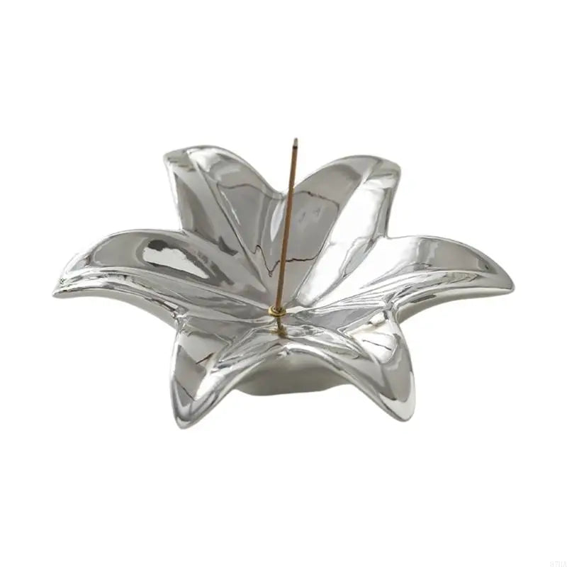 support encens fleur rose pâle doré moderne texture lisse brillante argenté