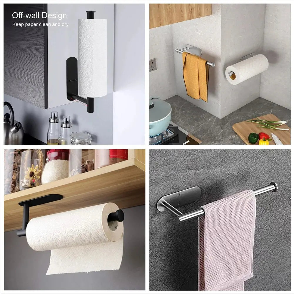 porte serviettes moderne adhésif noir argenté texture papier cuisine salle bain rouleau serviettes