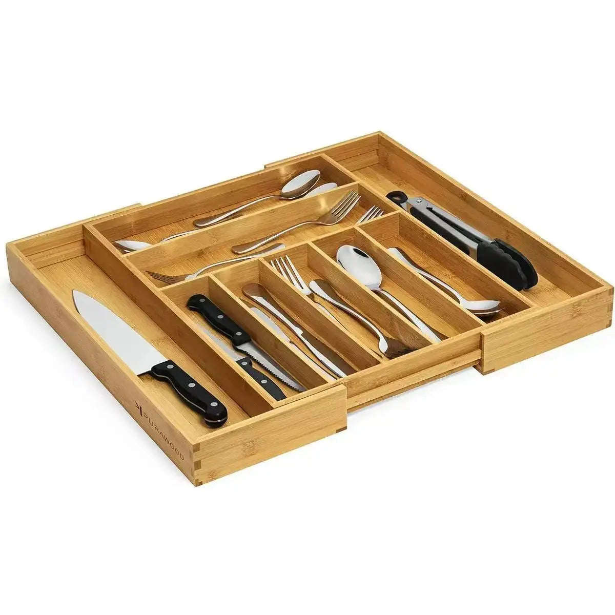 organisateur tiroir bambou respectueux environnement moderne cuisine stockage couverts fourchettes cuillères couteaux argenterie