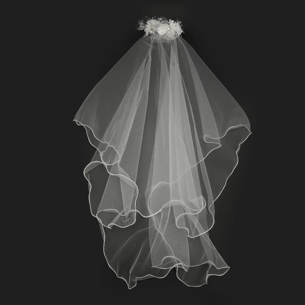voile mariée tulle transparent serre tête fleuri dentelle romantique blanc crème mariage champêtre