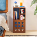rangement moderne meuble bas multi compartiments minimaliste bois marron foncé bleuclair opaque