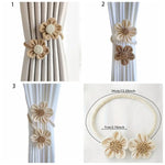 rubans rideaux fleurs tricotées beige blanc décoratifs rustiques opaques