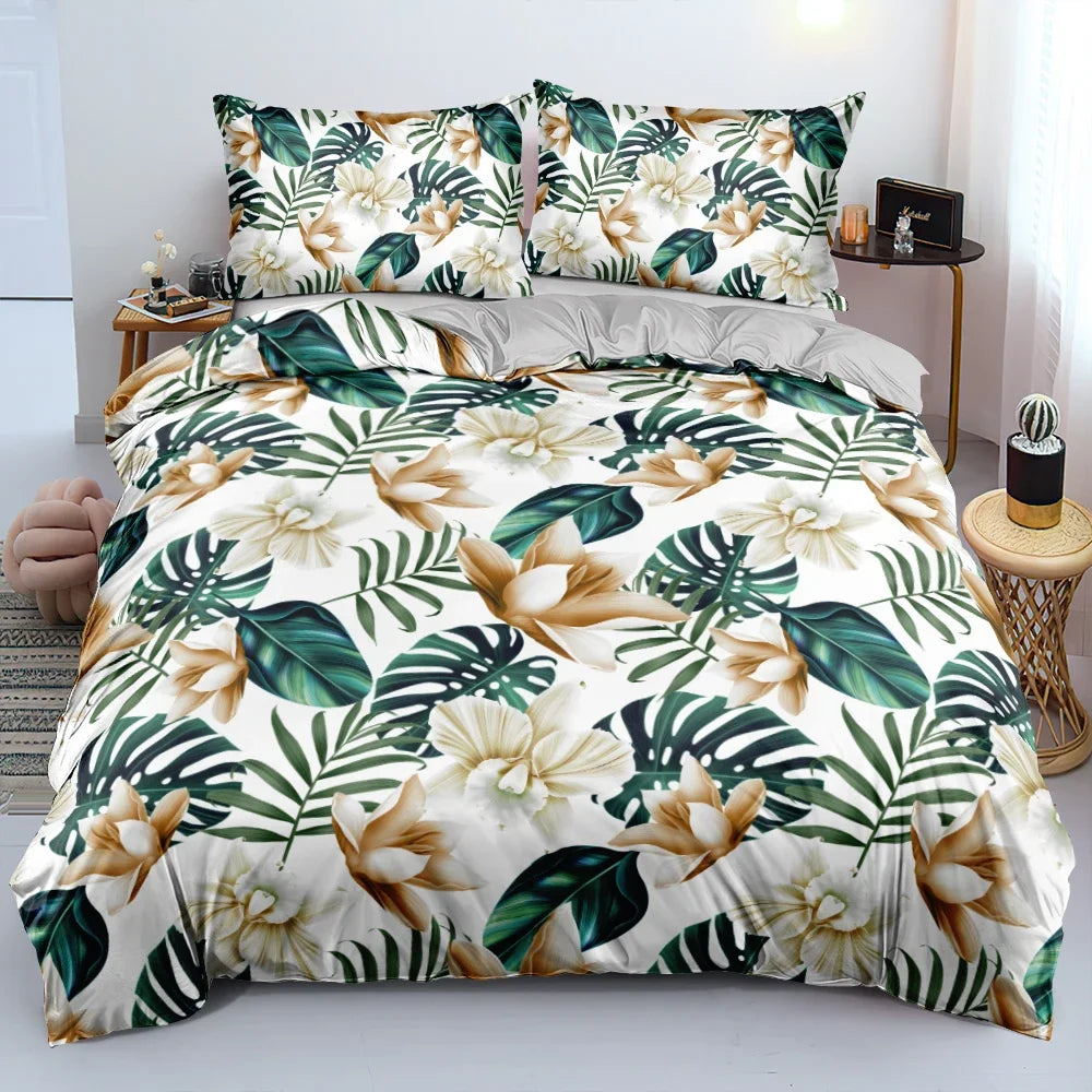 Housse de couette fleurs 3D en couleur noire dans une chambre décorée