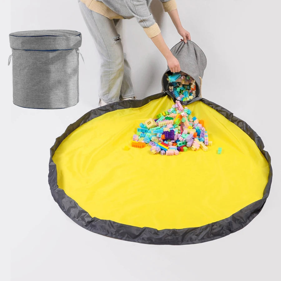 tapis jeu pliable sac rangement jaune gris moderne pratique poignées portable salon enfants