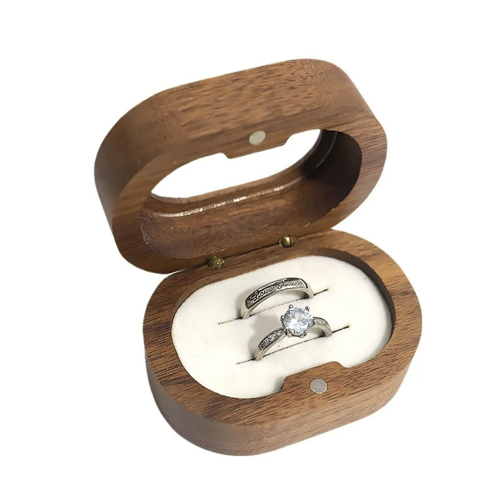 boîte bois rangement bague mariage fiançailles classique or argent clips étui transporte bijoux