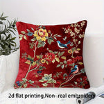 taies d'oreiller décoratives imprimées floral motifs fleurs oiseaux polyester vert clair blanc zip 45x45cm