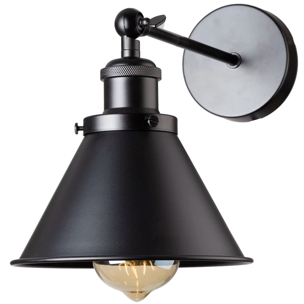 Applique murale vintage industrielle fer noir abat-jour orientable