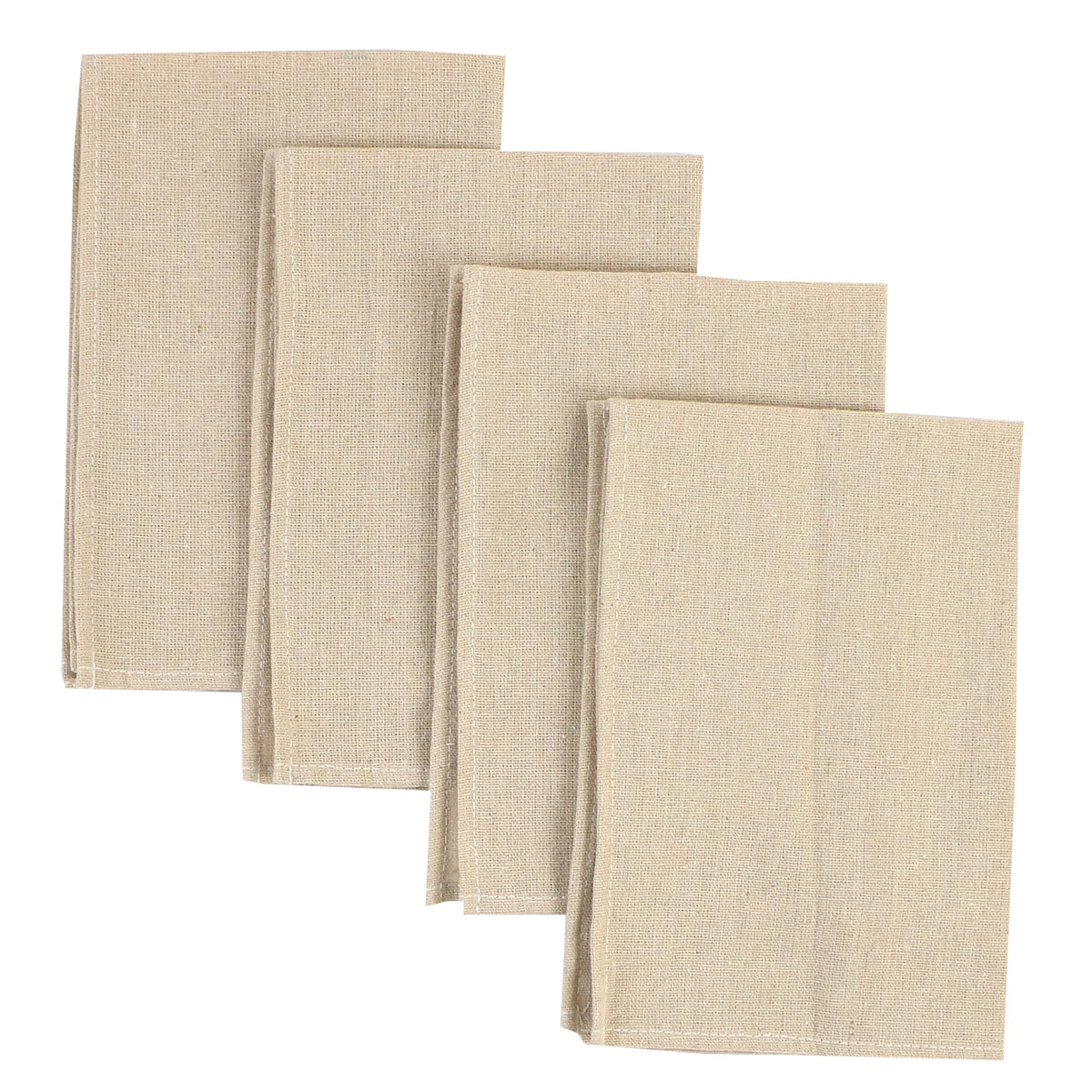Une série de serviettes de table en tissu beige aux motifs discrets et sophistiqués.