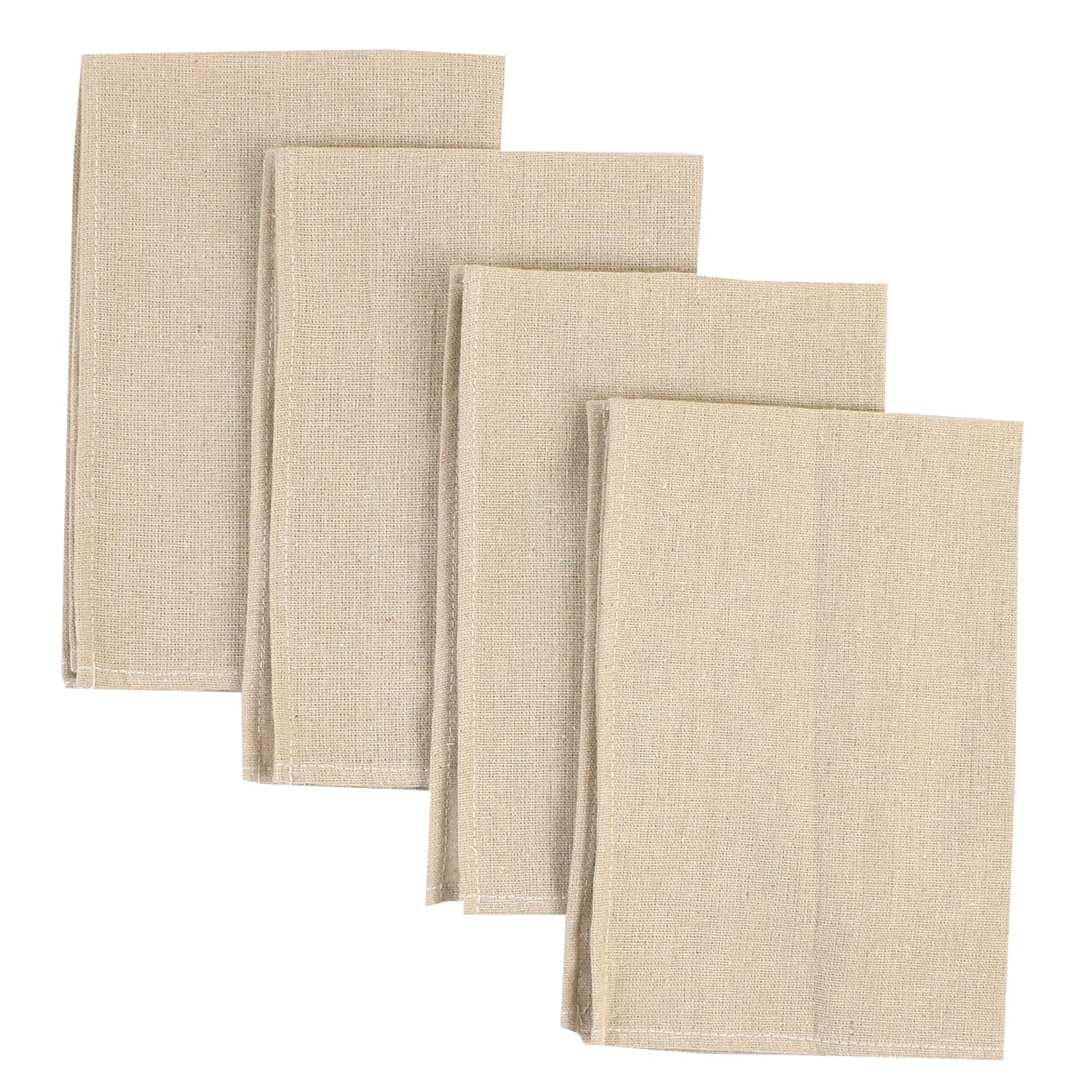 Une série de serviettes de table en tissu beige aux motifs discrets et sophistiqués.