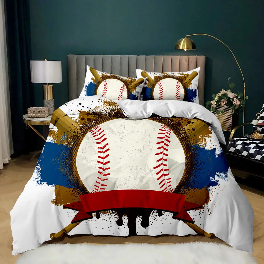 Housse de couette Baseball imprimée 3D pour adolescent sur lit