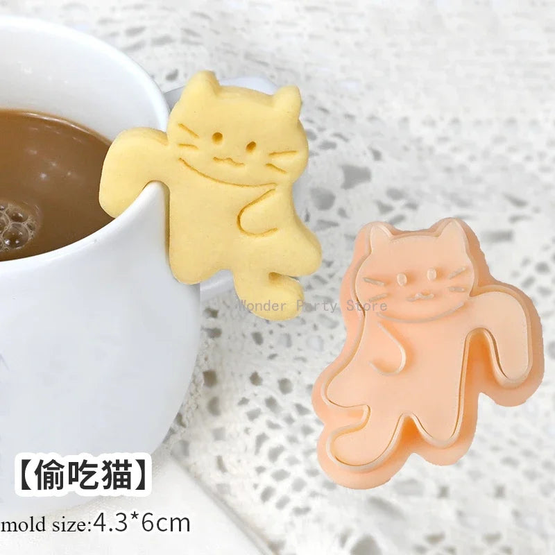 biscuits animaux dessin animé emporte pièces créatifs chats cerfs écureuils marron vert jaune