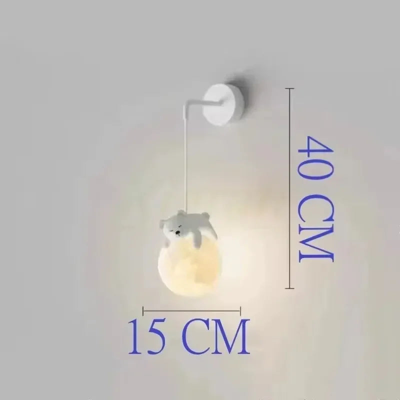 lampe suspendue moderne ours lapin sphère lunaire décoration chambre salon blanc rose