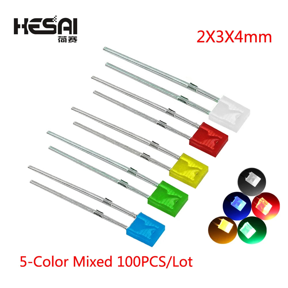 diodes led rouge jaune vert bleu blanc 100pcs 200pcs 400pcs 600pcs 2x3x4mm 2x5x7mm kit