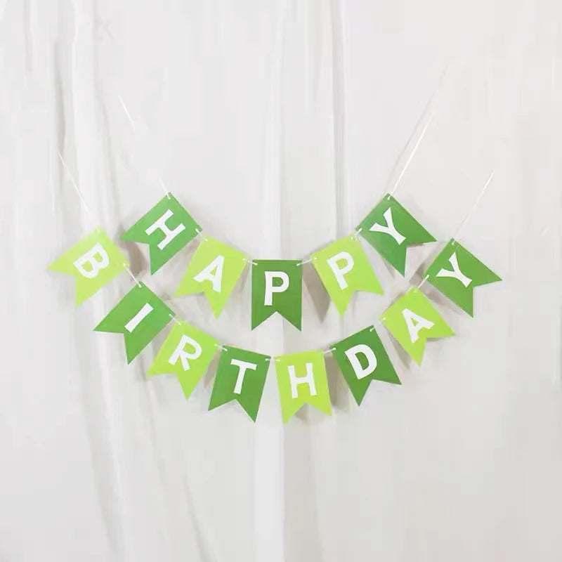 guirlande fanions happy birthday vert clair festif décoration anniversaire ballons numéros lettres animaux festive