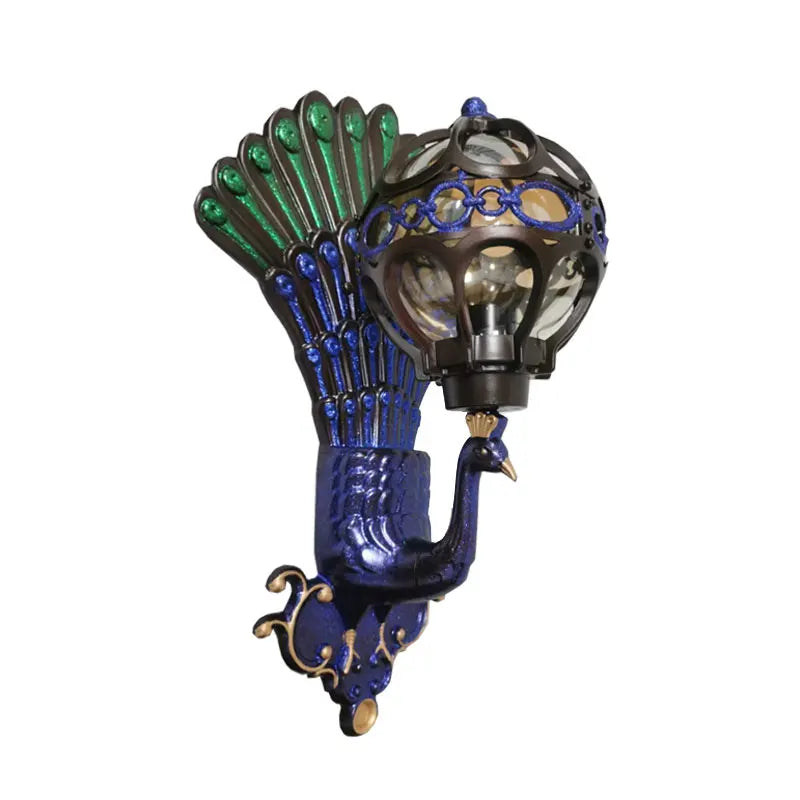 applique murale art nouveau oiseau stylisé bleu doré plumes éclairage maison ip65
