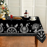 nappe viking arbre vie oiseaux runes beige noire moderne rectangle polyester réutilisable table cuisine