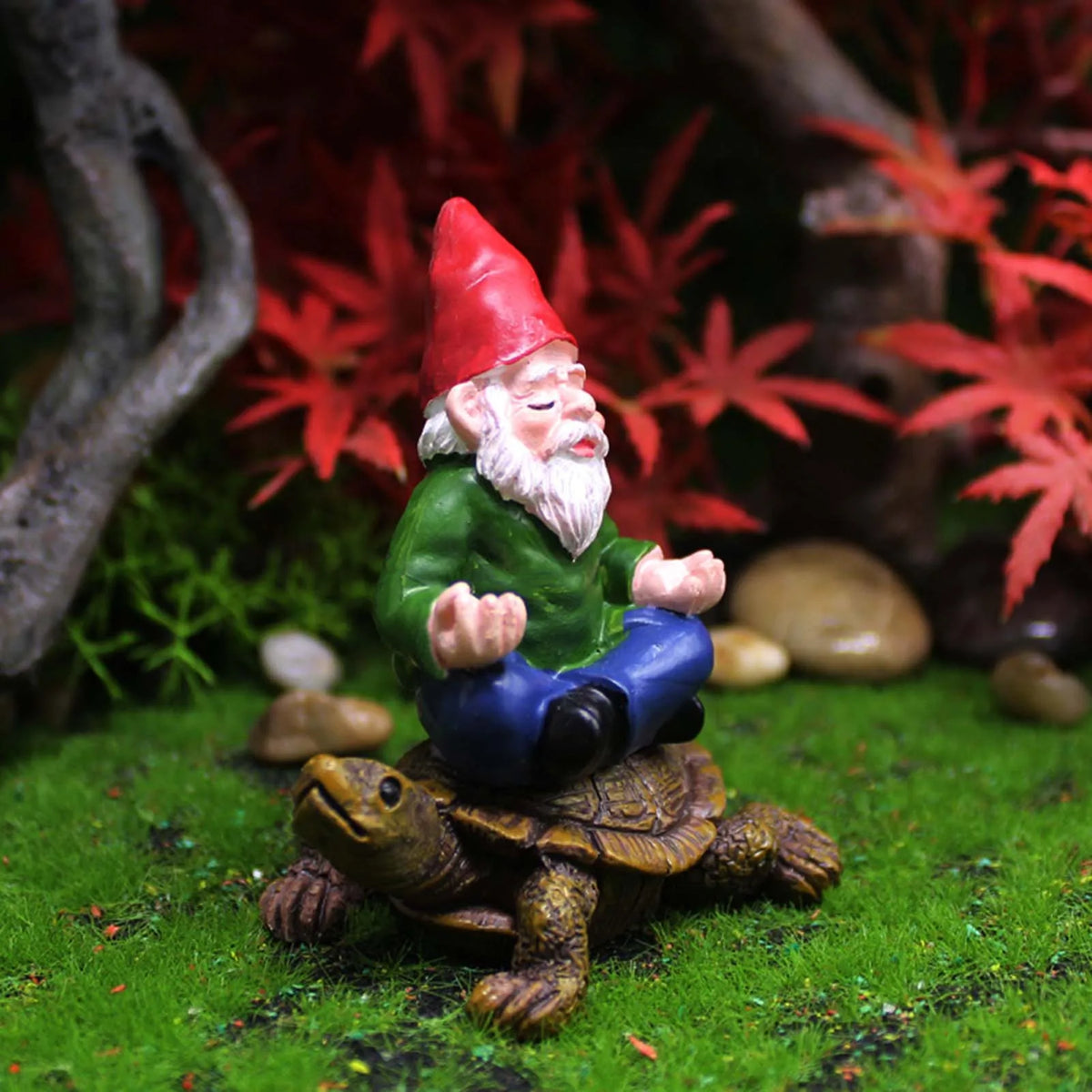 statuette lutin tortue jardin decoration extérieure résine verte bleue rouge blanche moderne
