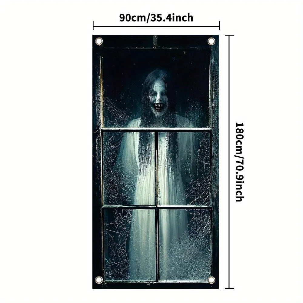 couverture porte halloween fantôme toile d'araignée noire blanche gris festive classique 90x180 cm