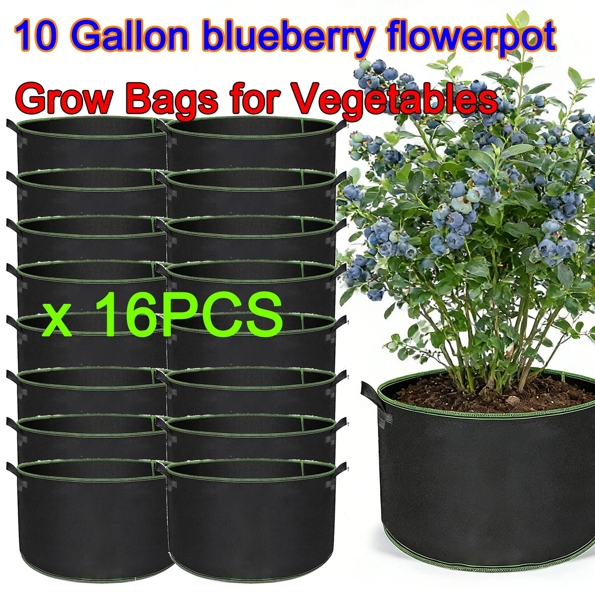 sacs culture légumes fibre végétale noir poignées portables 10 gallons 50 pièces