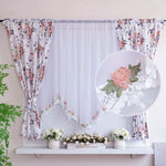 rideau polyester fleur rose dentelle blanche classique transparent dorés salon chambre coucher