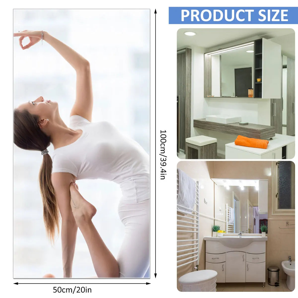 miroir argenté moderne adhésif taille 50x100cm 60x100cm décoration murale diy bricolage