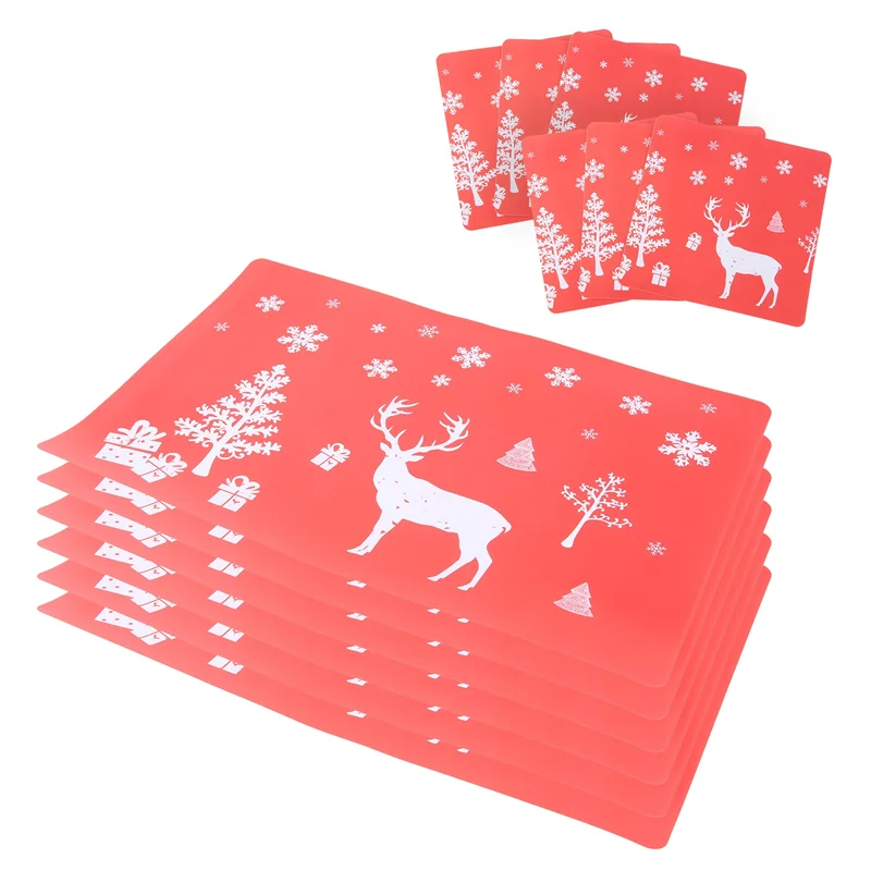 serviettes table noël rouge cerfs sapins flocons neige lavables set festive