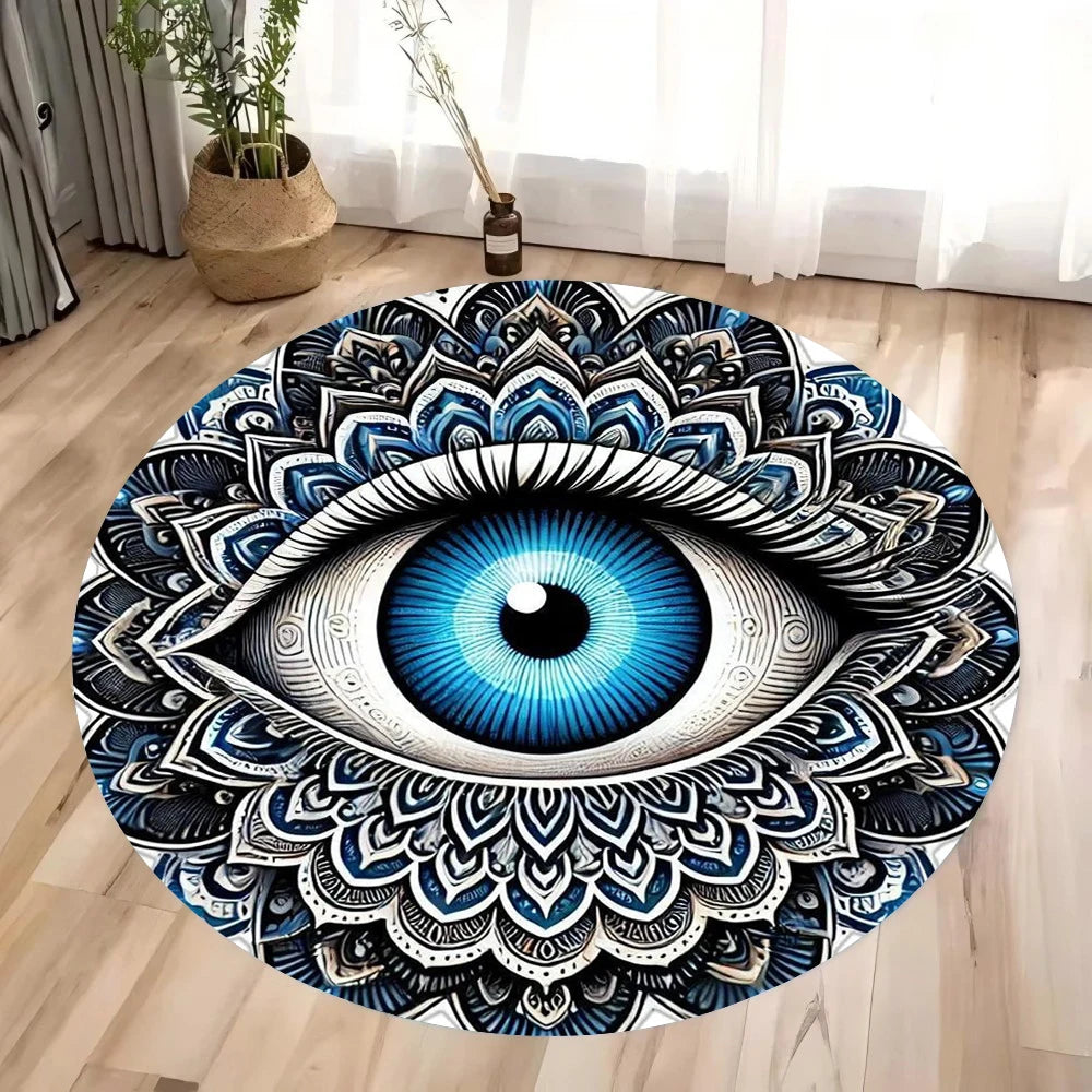 tapis moderne bleu mandala oeil turc adhésif 40x40cm 80x80cm 120x120cm salon chambre decoration