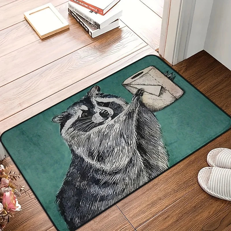 tapis sol vert noir blanc raton laveur papier toilette imperméable résistant extérieur moderne graphique