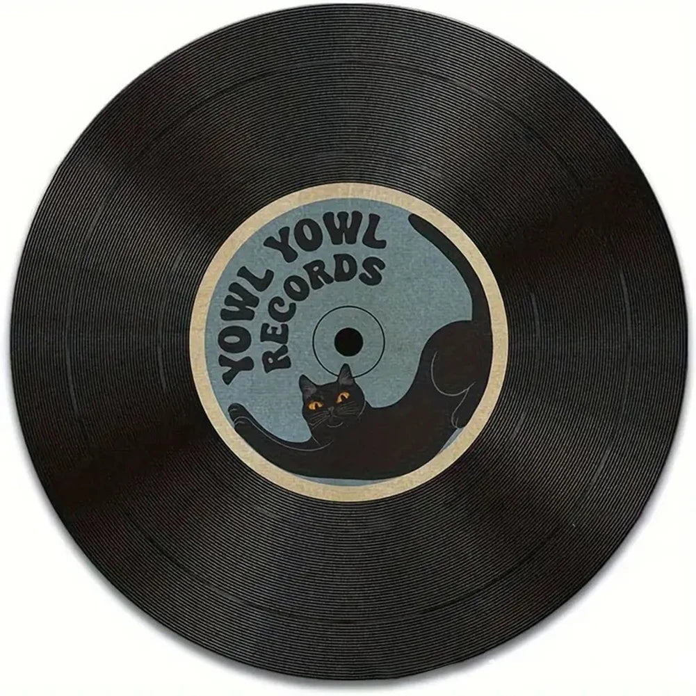 tapis souris vintage noir disque vinyle chat tapis antidérapant taille 30cm 20cm gadget rétro