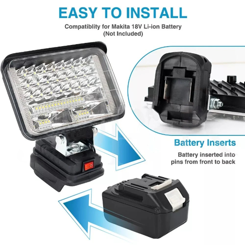 projecteur portable led lampe noire industrielle makita 18v charge usb