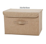 boîte rangement pliable tissu lin gris beige couvercle poignées vêtements