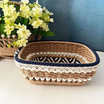 panier rangement boho marron beige vert motifs floraux rustique