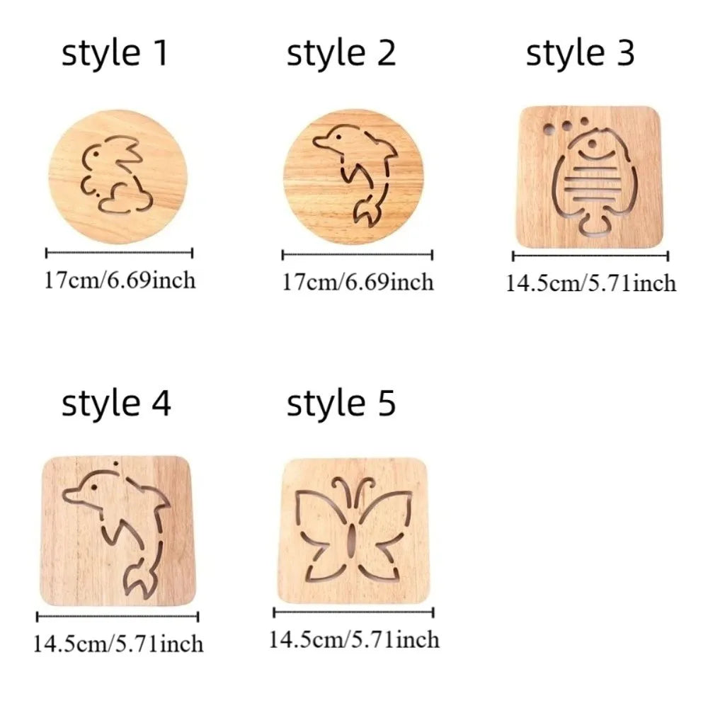 support vaisselle dessin animé poisson gravure bois clair naturel simple antidérapant maison
