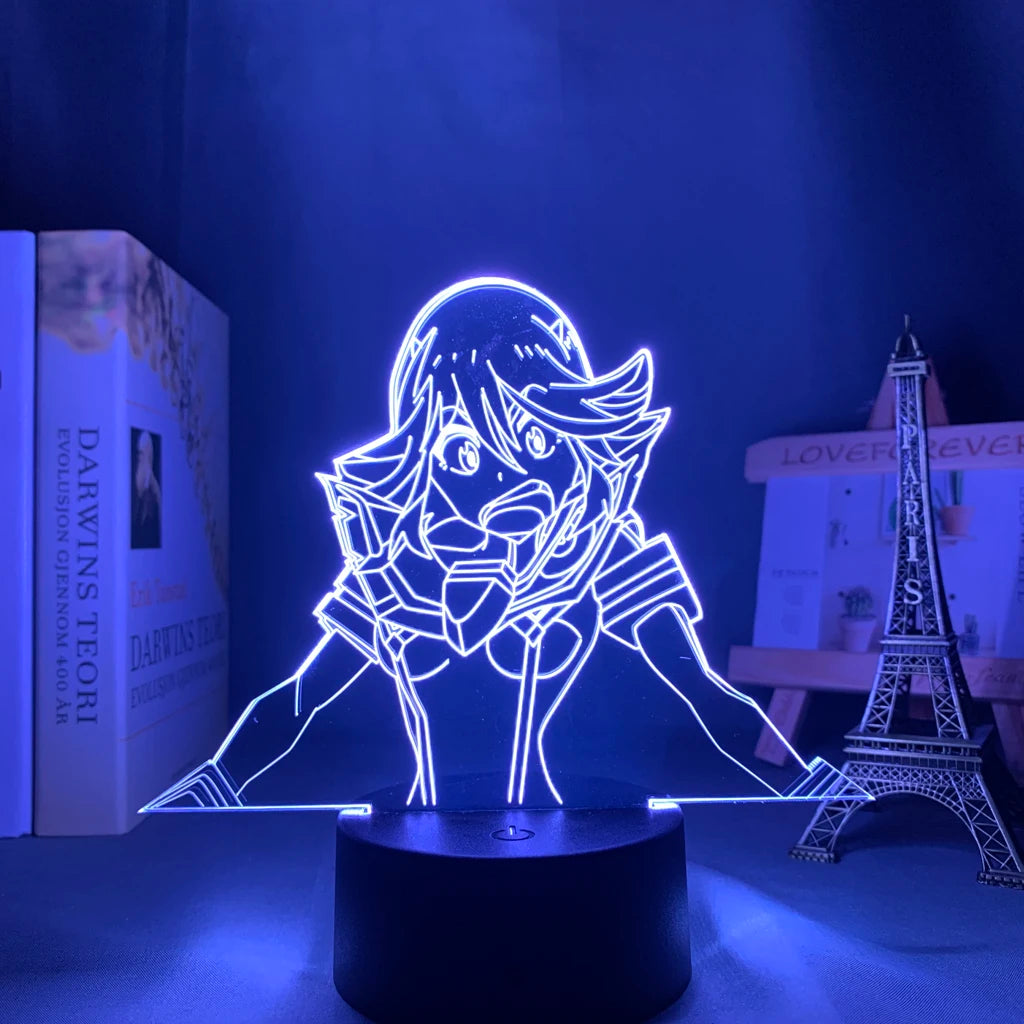 lampe led 3d personnage animé bleu blanc rouge base noire moderne contour linéaire
