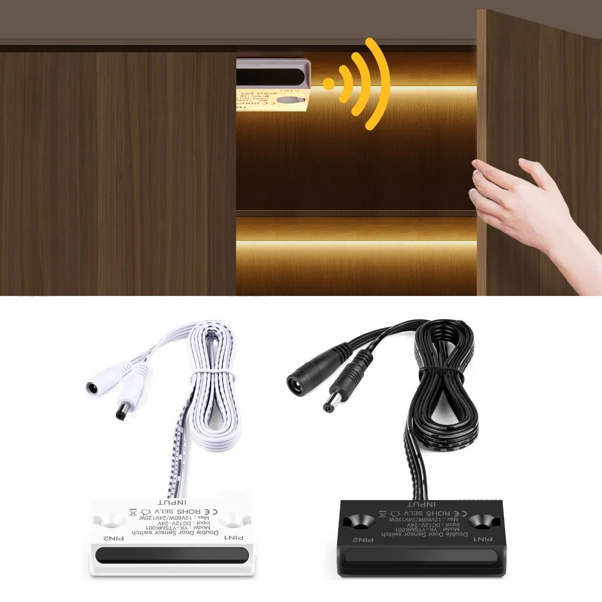interrupteur porte double adhésif blanc noir moderne câble électrique led contrôle facile