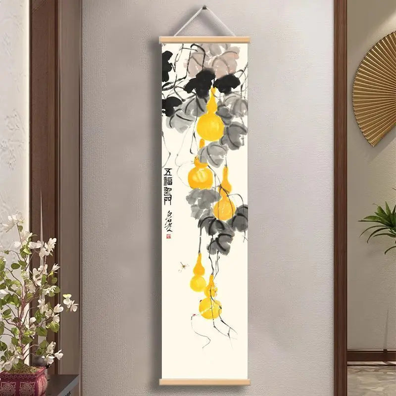 tableau suspendu traditionnel floral oiseaux fleurs fruits branches beige bleu rouge noir violet rose