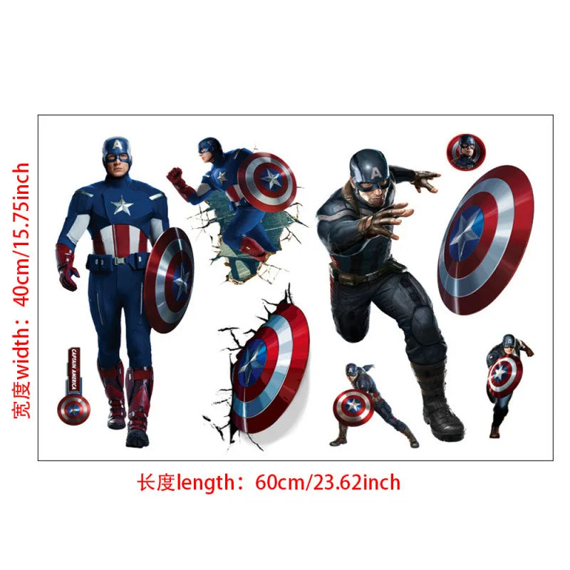 sticker mural 3d super héros hulk iron man captain america thor rouge bleu vert