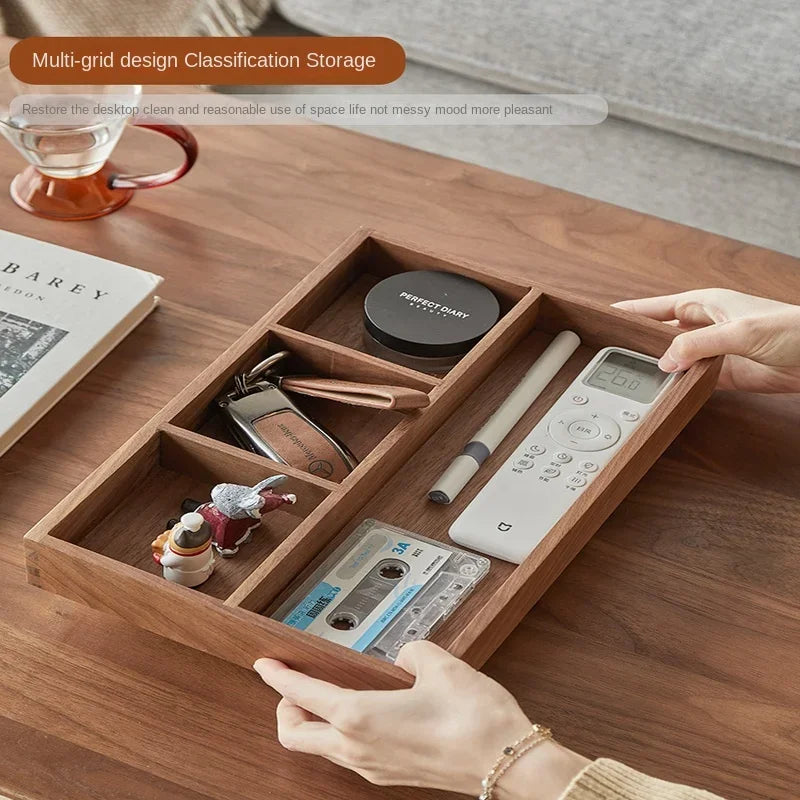 boîte rangement multi compartiments marron foncé moderne stylos télécommandes clés pistaches noix cajou