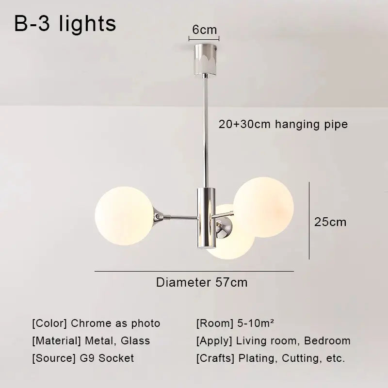 Suspension lumineuse moderne boules sphériques translucides structure chromée salon chambre coucher