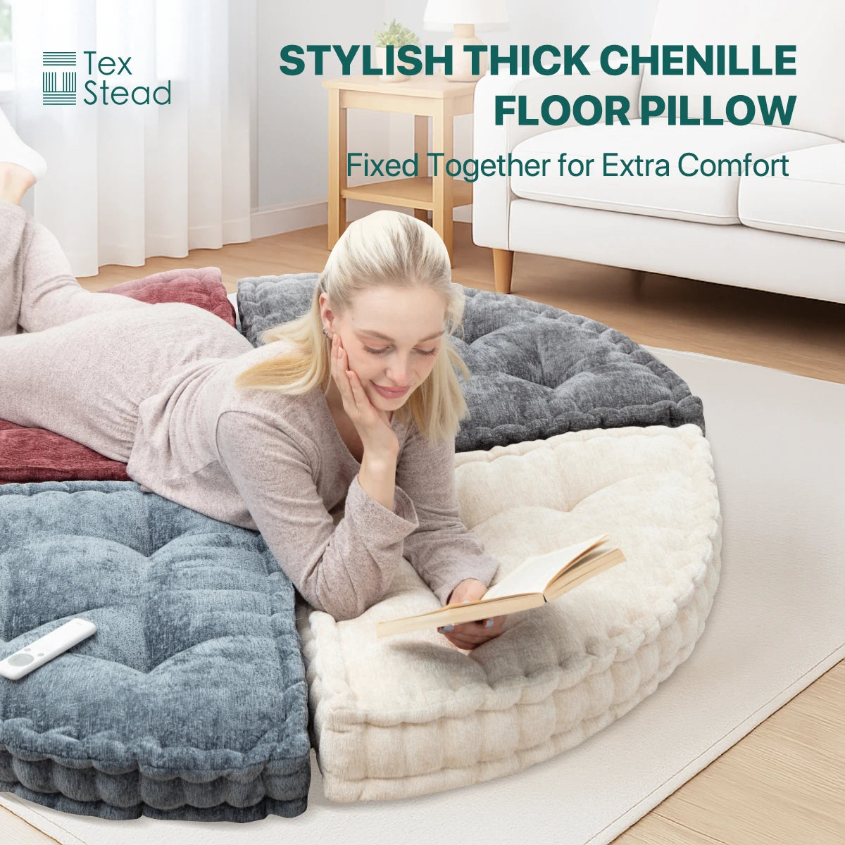 coussin sol épais marron foncé beige gris chenille doux moderne tridimensionnel adaptable