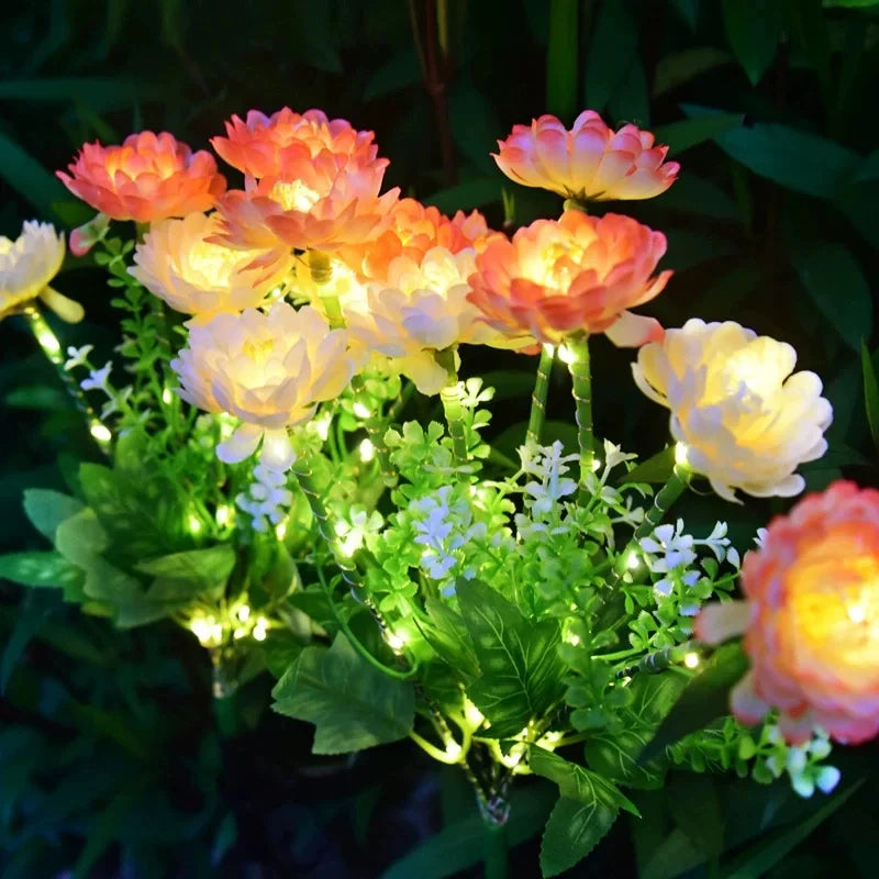 fleurs artificielles lumineuses rouge rose jaune blanche modernes extérieures patio jardin decoration fete noel