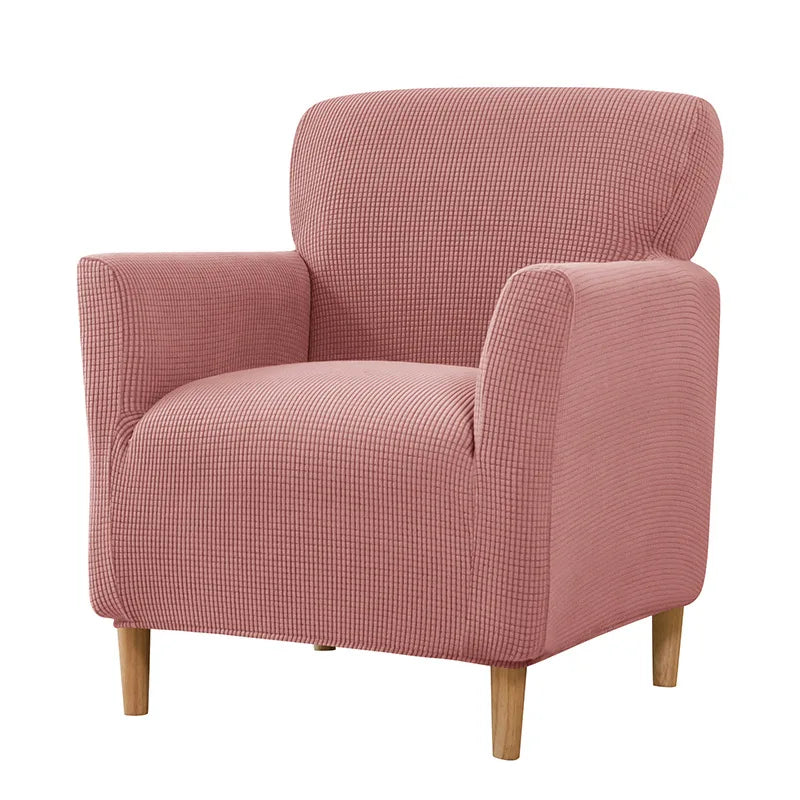 housse fauteuil jacquard carreaux moderne bleu beige gris extensible adhésif