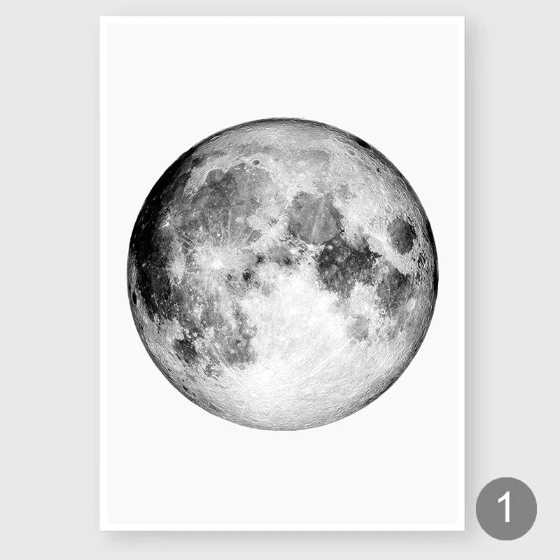 toile d'art minimaliste lune noir blanc chambre salon decoration intérieure classic vertical unique sans