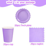 vaisselle jetable violet pastel assiettes gobelets serviettes nappe festive anniversaire mariage baptême