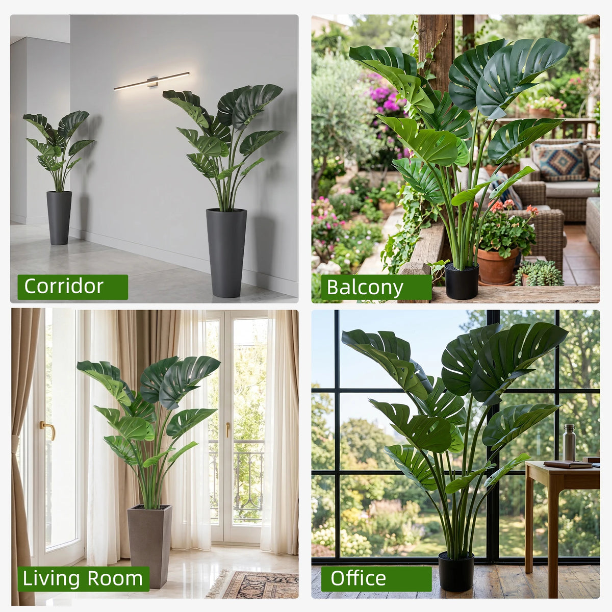 plante artificielle monstera deliciosa verte feuilles texturées moderne intérieur décoration pot noir 90cm 120cm
