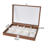boîte rangement bijoux 33cm 22cm 24 compartiments bois marron clair velours blanc cadenas classique