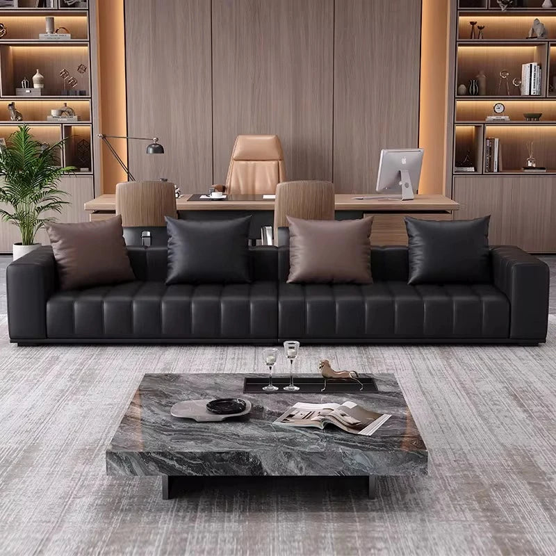 canapé moderne noir simili cuir coussins marron 245cm bois minimaliste salon italien piano keys