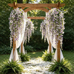 guirlande suspendue artificielle fleurs roses blanches violettes orange jaunes naturelles decoration jardin fete mariage
